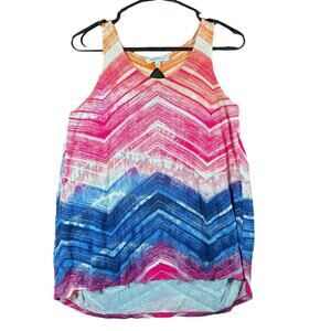 Rose + Olive Womens Blouse Rainbow Sleeveless Tank Top Key Hole Back Stretch S